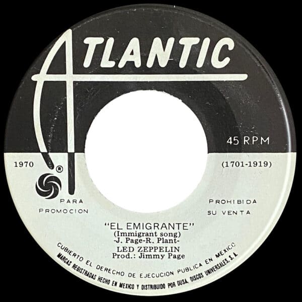 Single <br>Mexico (1701-1919) <br>Immigrant Song / Tangerine (Promo) - Image 2