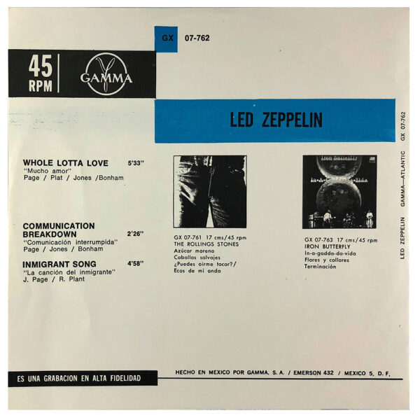 Single <br>Mexico (GX07-762) <br>Whole Lotta Love / Communication Breakdown / Immigrant Song (#1) - Image 2
