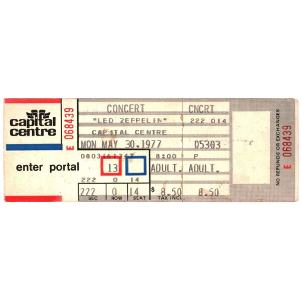 Concert Ticket <br>1977.05.30 <br>Landover, MD - Image 3