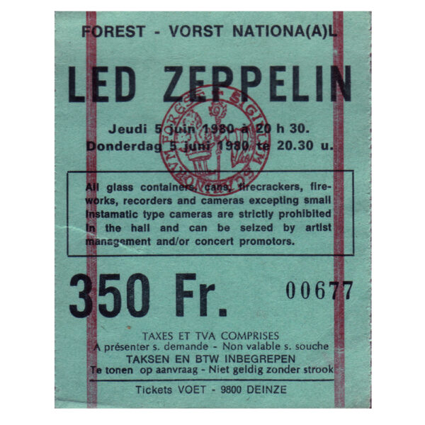 Concert Ticket <br>1980.06.20 <br>Brussels, BE - Image 2