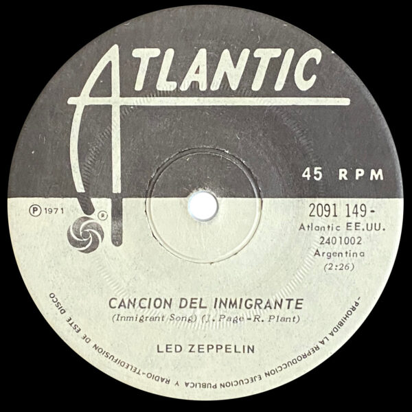 Single <br>Chile (2091 149) <br>Immigrant Song / Bron-y-Aur Stomp (Promo) - Image 3