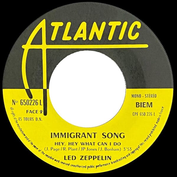Single <br>France (650226L) <br>Immigrant Song / Hey, Hey What Can I Do (#1) - Image 4