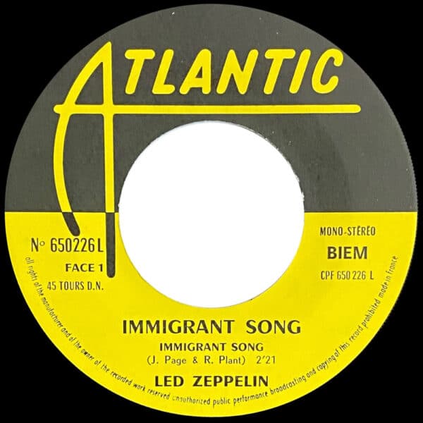 Single <br>France (650226L) <br>Immigrant Song / Hey, Hey What Can I Do (#2) - Image 3