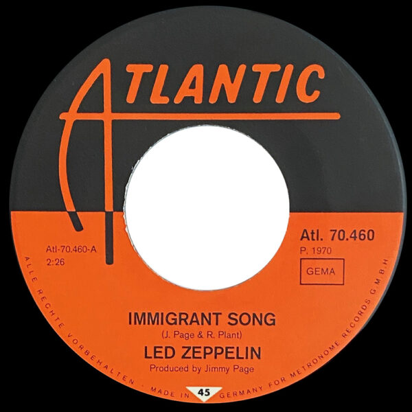 Single <br>Germany (ATL. 70.460) <br>Immigrant Song / Hey, Hey What Can I Do (#2) - Image 3