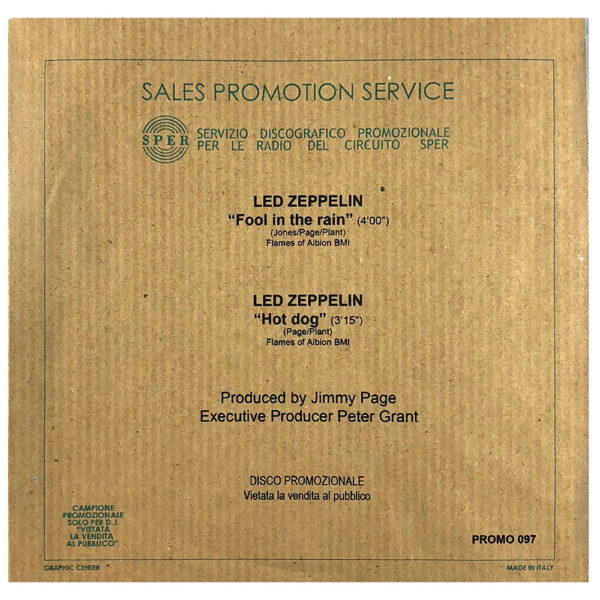 Single <br>Italy (Promo 097) <br>Fool In The Rain / Hot Dog (Promo #1) - Image 2