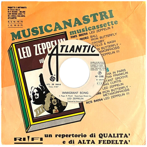 Single <br>Italy (ATL JB 98018) <br>Bron-y-Aur Stomp / Immigrant Song (promo #1) - Image 2