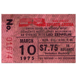 Concert Ticket <br>1975.03.10 <br>San Diego, CA