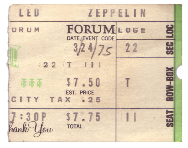 Concert Ticket <br>1975.03.24 <br>Los Angeles, CA - Image 2