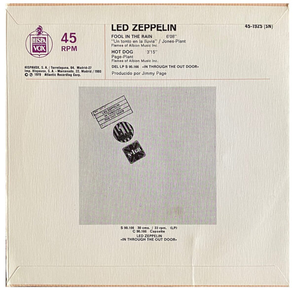 Single <br>Spain (SS45-1925) <br>Fool In The Rain / Hot Dog (#1) - Image 2
