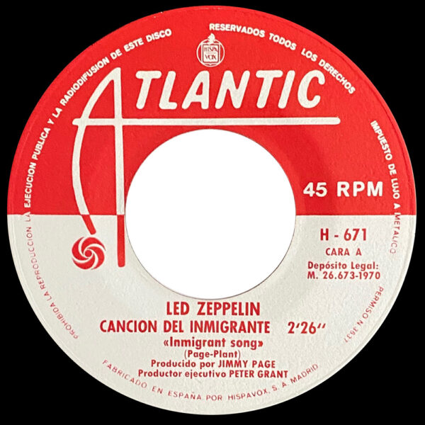 Single <br>Spain (H-671) <br>Immigrant Song / Hey, Hey, What Can I Do - Image 3