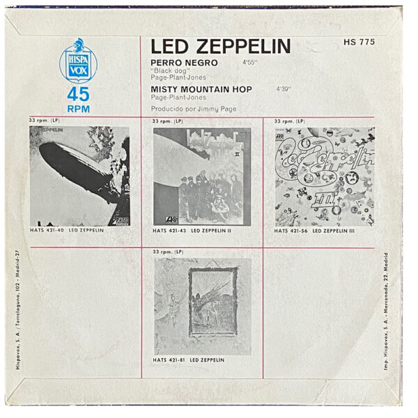 Single <br>Spain (HS-775) <br>Black Dog / Misty Mountain Hop (#1) - Image 2