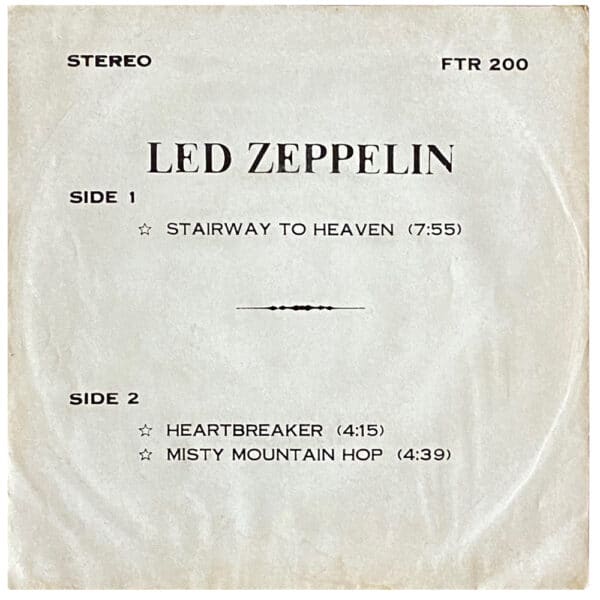 Single <br>Thailand (FTR. 200) <br>Stairway To Heaven / Heartbreaker / Misty Mountain Hop (#1) - Image 2
