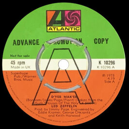 Single <br>United Kingdom (K 10296) <br>D'yer Mak'er / Over The Hills And Far Away (Promo)