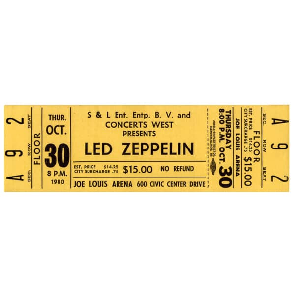 Concert Ticket <br>1980.10.30 <br>Detroit, MI - Image 2