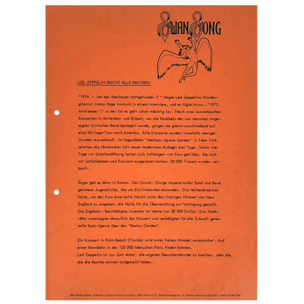 Press Release (1975) <br>US Tour information (Germany) - Image 2