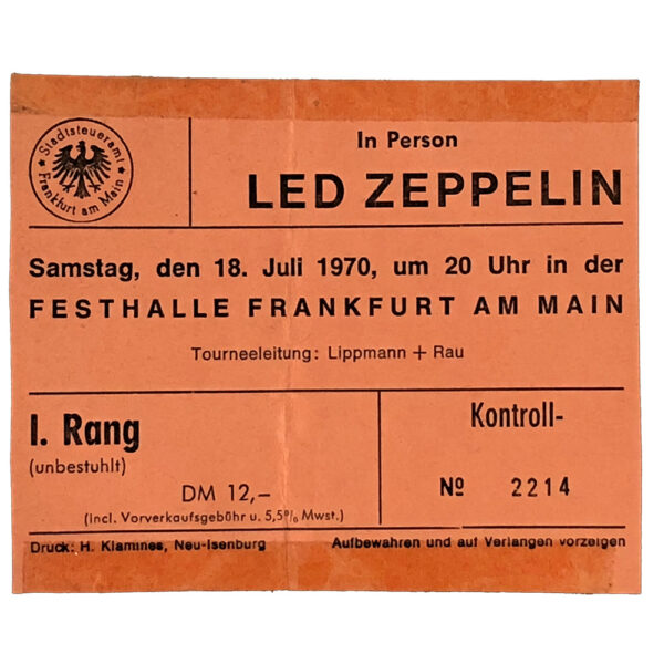Concert Ticket <br>1970.07.18 <br>Frankfurt, DE