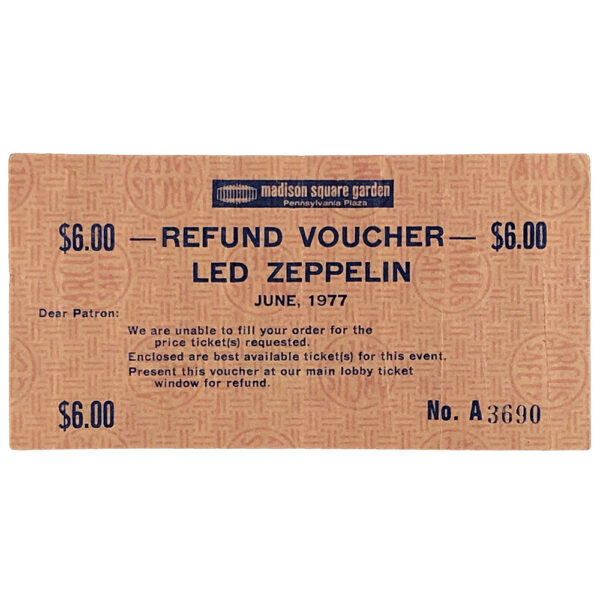Concert Rarity <br>1977.06 <br>New York, Refund Voucher