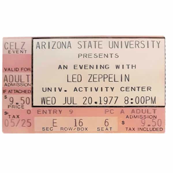 Concert Ticket <br>1977.07.20 <br>Tempe, AZ