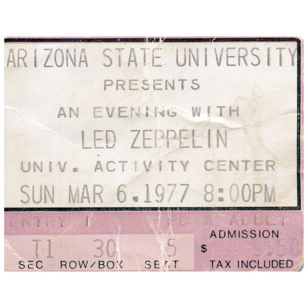 Concert Ticket <br>1977.07.20 <br>Tempe, AZ - Image 2