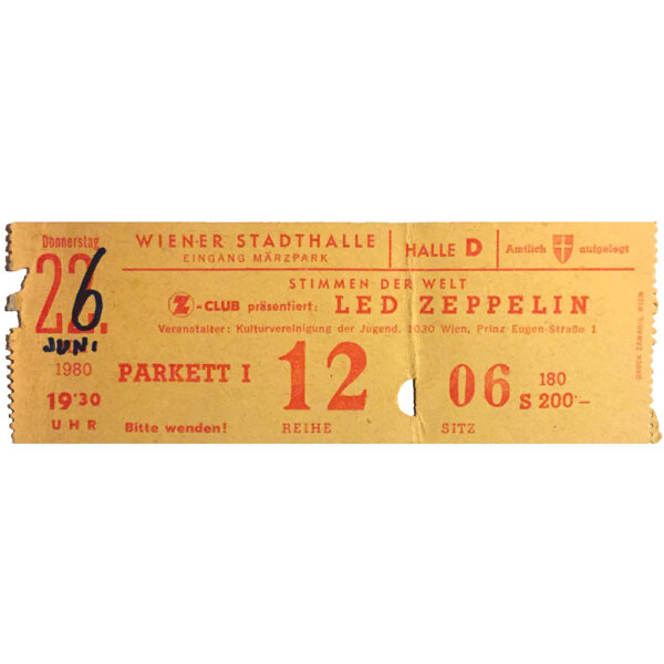 Concert Ticket <br>1980.06.26 <br>Vienna, AT - Image 2