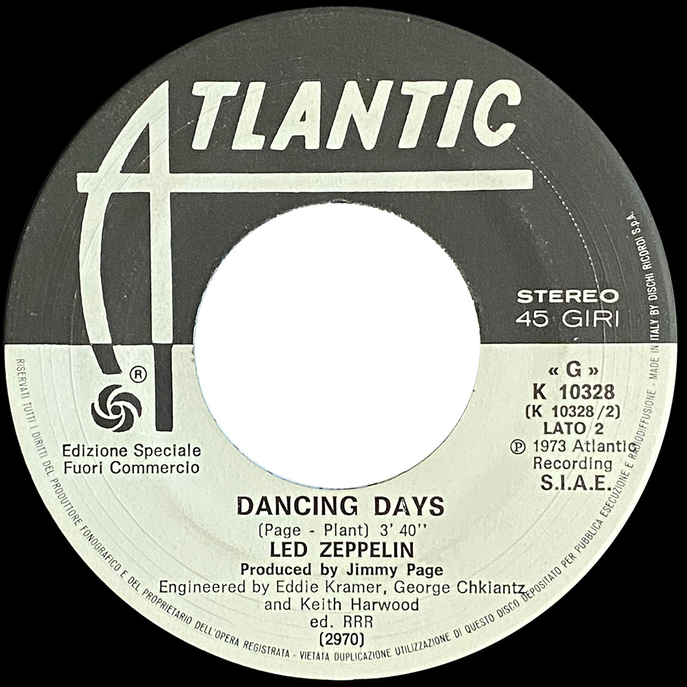 Single <br>Italy (K 10328) <br>Over The Hills and Far Away / Dancing Days (Promo #1) - Image 2