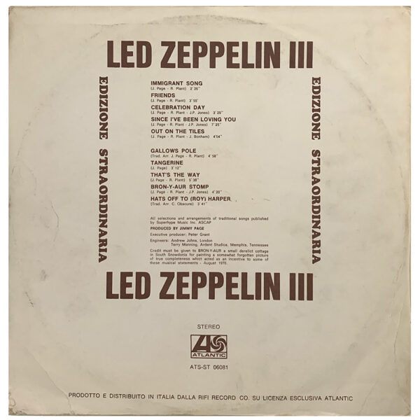 LP <br>Led Zeppelin III <br>Italy, Extraordinary Edition (ATS ST 06081) #2 - Image 2
