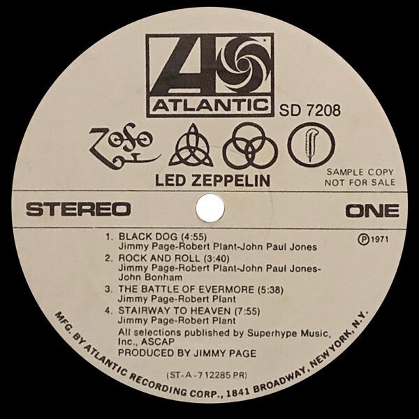 LP <br>Led Zeppelin IV <br>USA (SD 7208) Promo #1 - Image 2