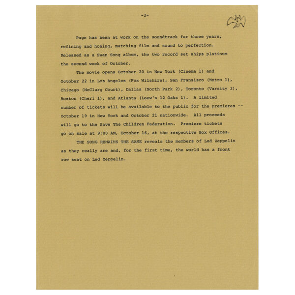 TSRTS (1976) <br>Press Release, Film & Soundtrack Release (USA) - Image 2