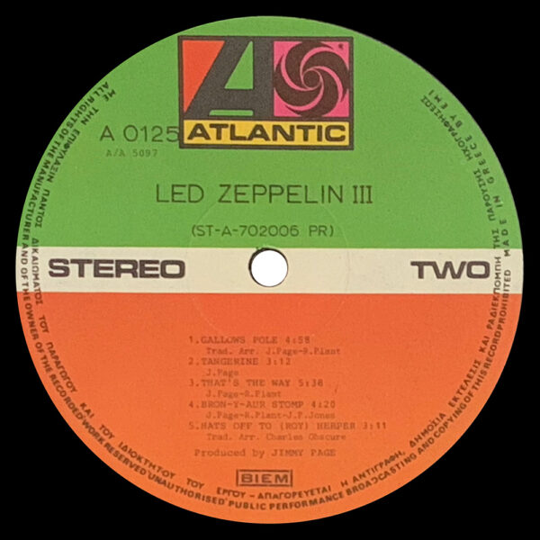 LP <br>Led Zeppelin III <br>Greece (A0125) - Image 4