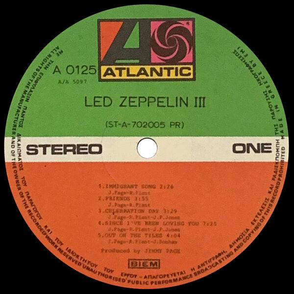 LP <br>Led Zeppelin III <br>Greece (A0125) - Image 3