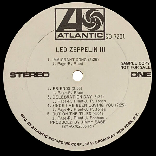 LP <br>Led Zeppelin III <br>USA (SD 7201) Promo #1 - Image 3