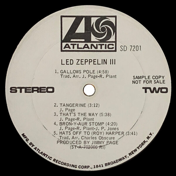 LP <br>Led Zeppelin III <br>USA (SD 7201) Promo #1 - Image 4