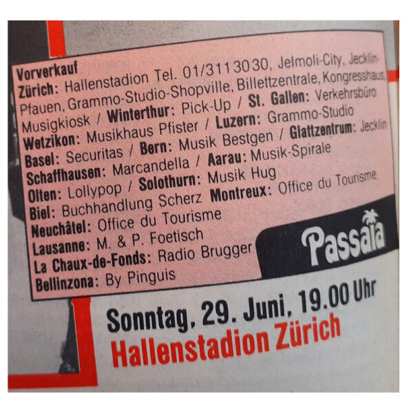 Concert Advertisement <br>1980.06.29 <br>Zurich, CH (Ad) - Image 4