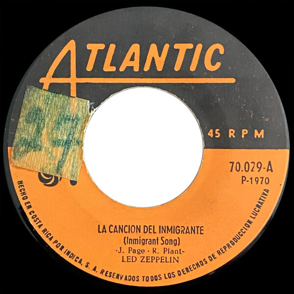 Single <br>Costa Rica (70.029) <br>Immigrant Song / Tangerine (Promo)