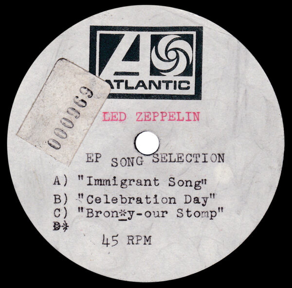 Single <br>South Africa (ATS-PRM.046) <br>Immigrant Song / Celebration Day / Bron-Y-Aur Stomp (Acetate) - Image 2