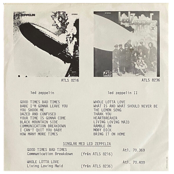 Single <br>Sweden (ATL.70.409) <br>Whole Lotta Love / Living Loving Maid (Promo) - Image 2