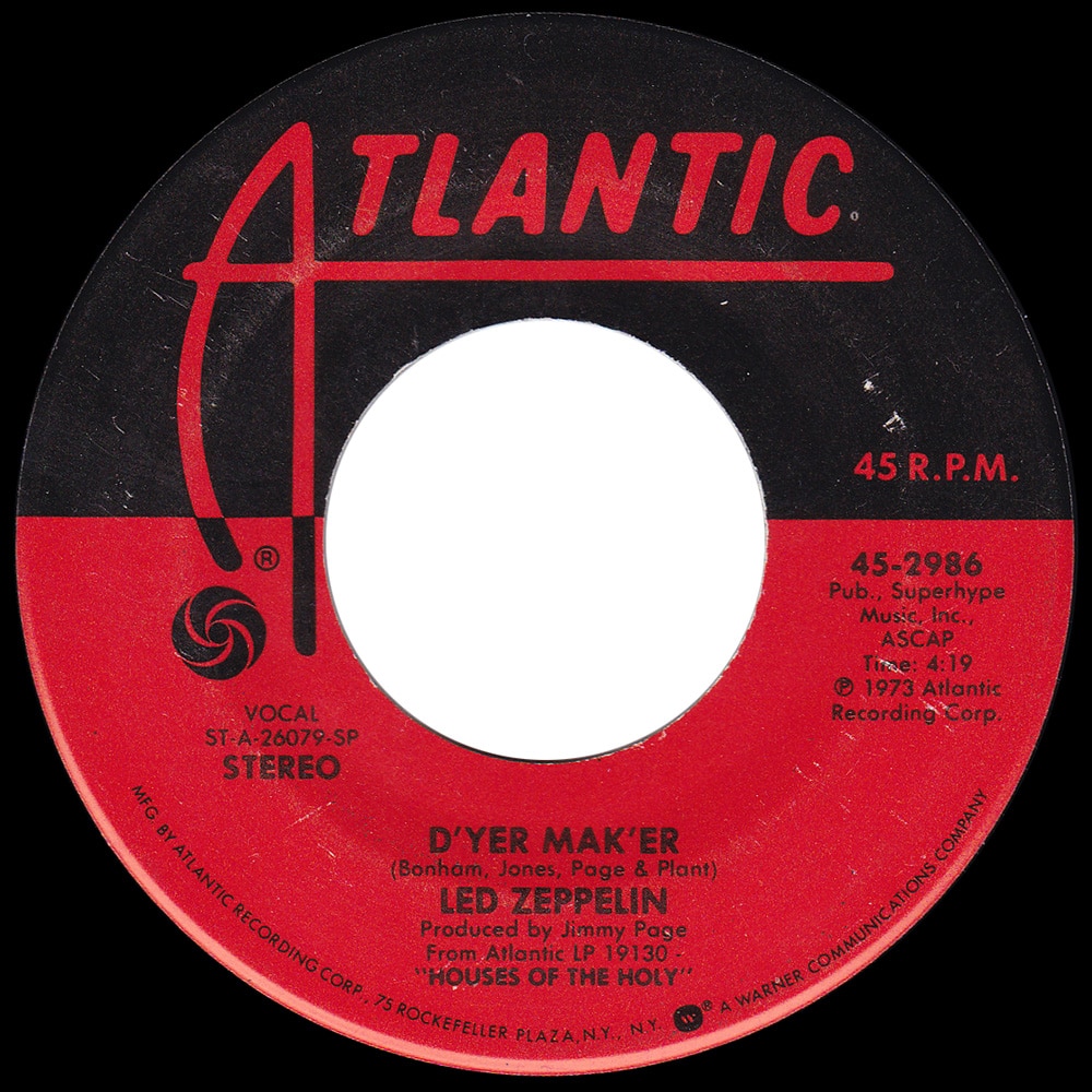 Single <br>Israel (45-2986) <br>D'yer Mak'er / The Crunge (Promo #1)