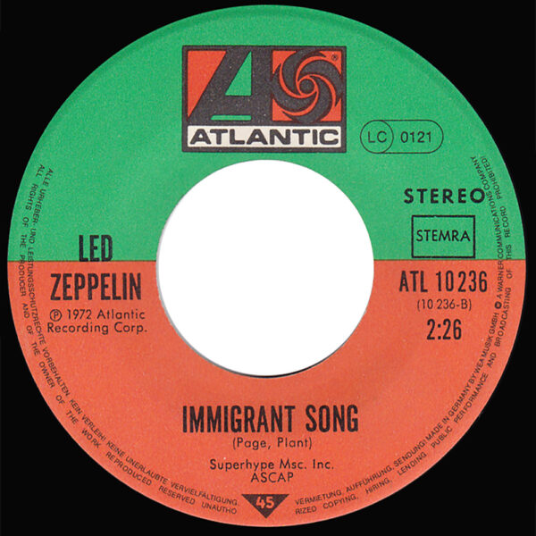 Single <br>Germany (ATL 10236) <br>Whole Lotta Love / Immigrant Song (Original Oldies #2) - Image 4