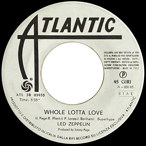 Single <br>Italy (ATL JB 03935) <br>Whole Lotta Love / Free Me (Promo #2) - Image 2