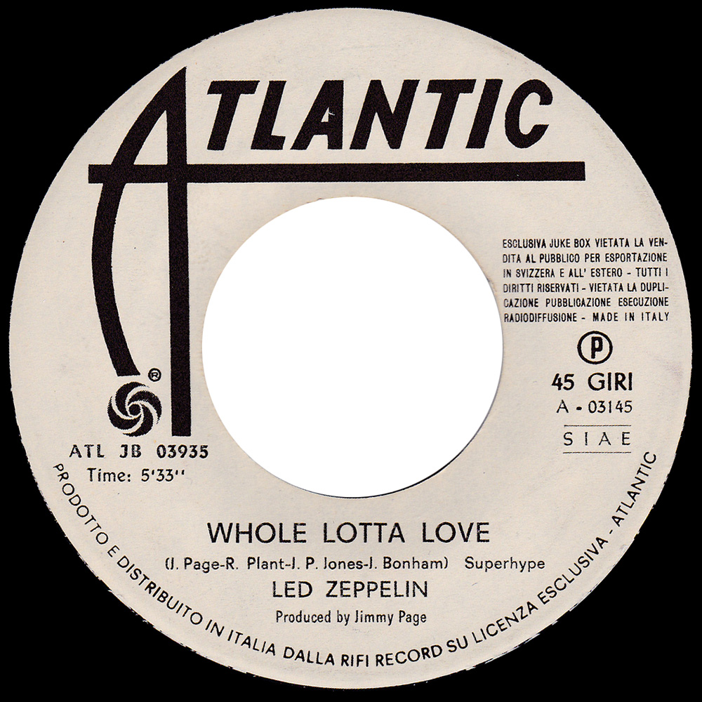 Single <br>Italy (ATL JB 03935) <br>Whole Lotta Love / Free Me (Promo #1) - Image 2