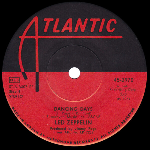 Single <br>Sweden (45-2970) <br>Over The Hills and Far Away / Dancing Days (#2) - Image 2