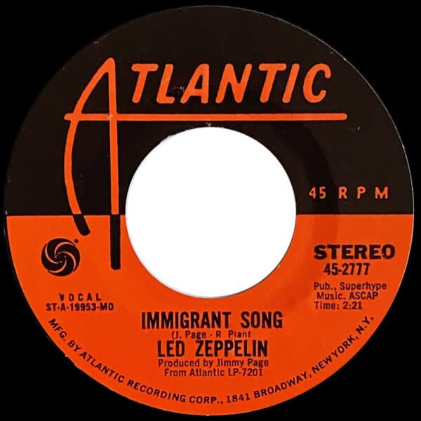 Single <br>USA (45-2777) <br>Immigrant Song / Hey, Hey, What Can I Do (#12) - Image 2