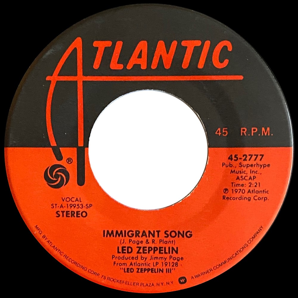 Single <br>USA (45-2777) <br>Immigrant Song / Hey, Hey, What Can I Do (#07)