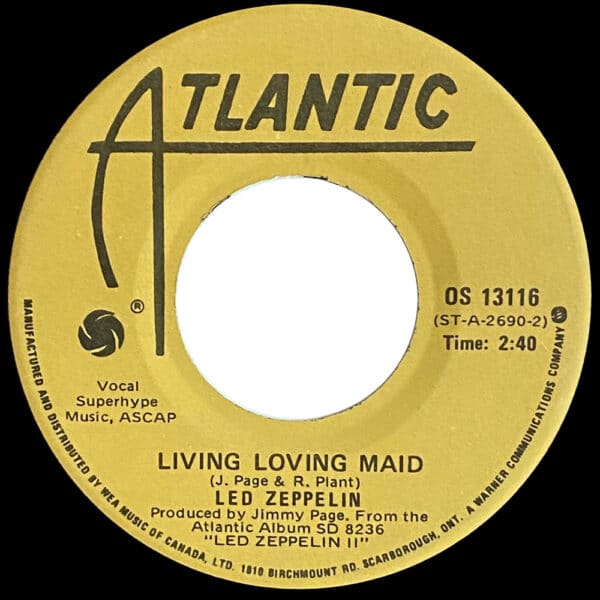 Single <br>Canada (OS 13116) <br>Whole Lotta Love / Living Loving Maid (#1) - Image 3