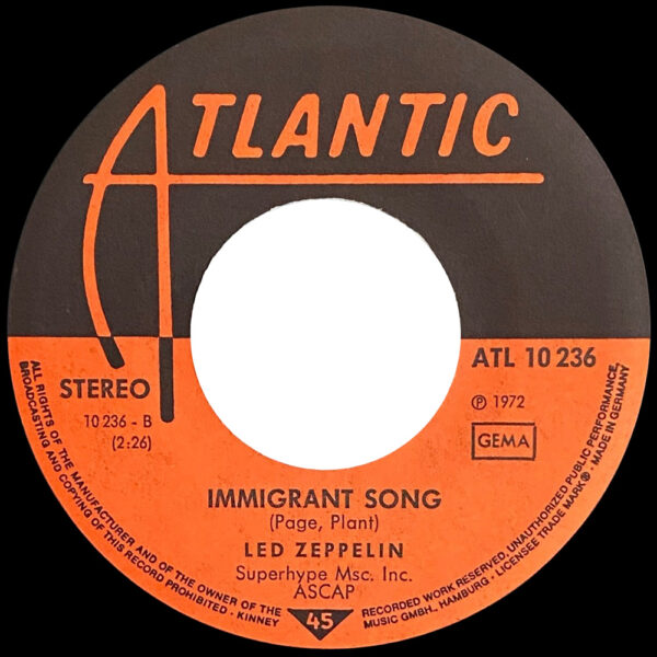 Single <br>Germany (ATL 10236) <br>Whole Lotta Love / Immigrant Song (#1) - Image 3