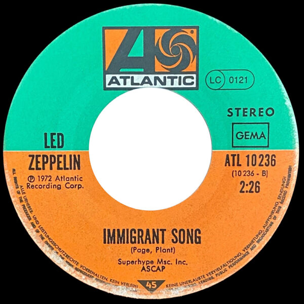 Single <br>Germany (ATL 10236) <br>Whole Lotta Love / Immigrant Song (#5) - Image 4