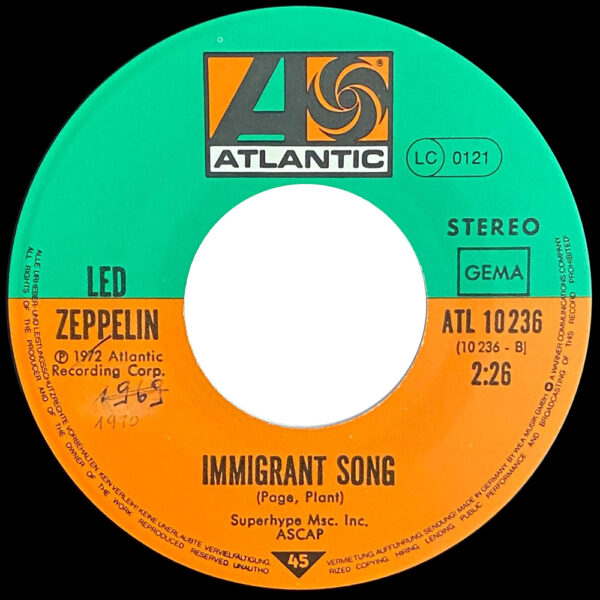 Single <br>Germany (ATL 10236) <br>Whole Lotta Love / Immigrant Song (#7) - Image 4