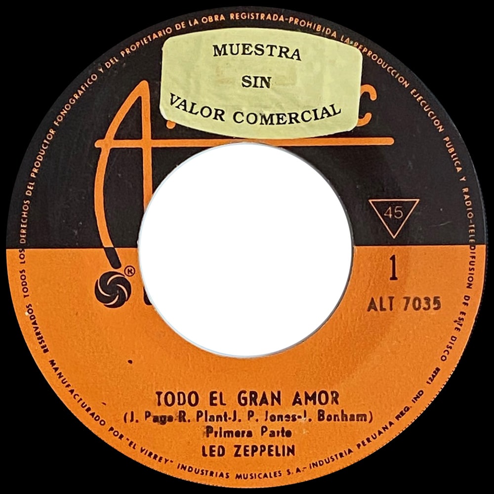 Single <br>Peru (ALT 7035) <br>Whole Lotta Love / Whole Lotta Love (Promo) - Image 2