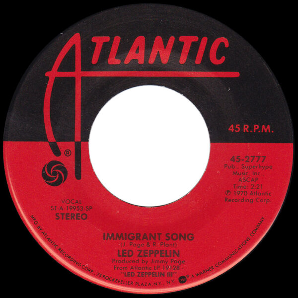 Single <br>USA (45-2777) <br>Immigrant Song / Hey, Hey, What Can I Do (#04)
