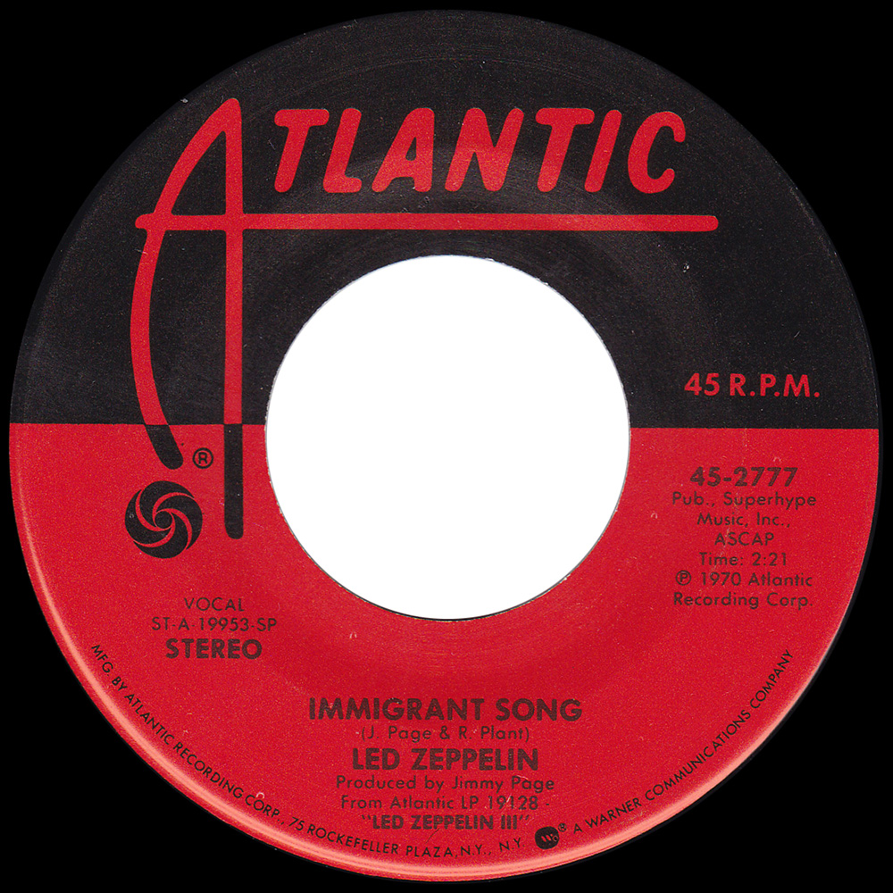 Single <br>USA (45-2777) <br>Immigrant Song / Hey, Hey, What Can I Do (#04)